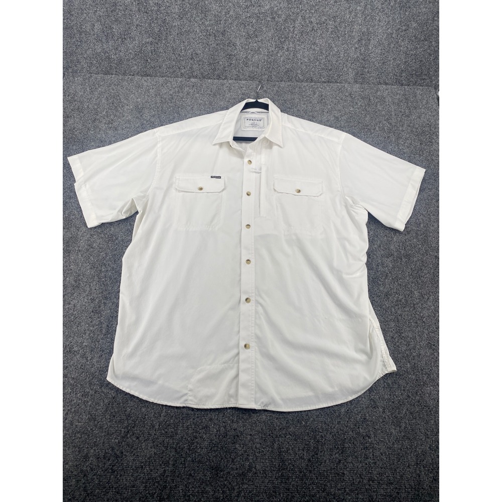 Poncho Outdoors Fishing Shirt Mens XL White Short Sleeve Magnetic Pocket Hiking